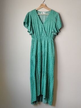 Shibever Green Polka Dot High-Low Maxi Dress